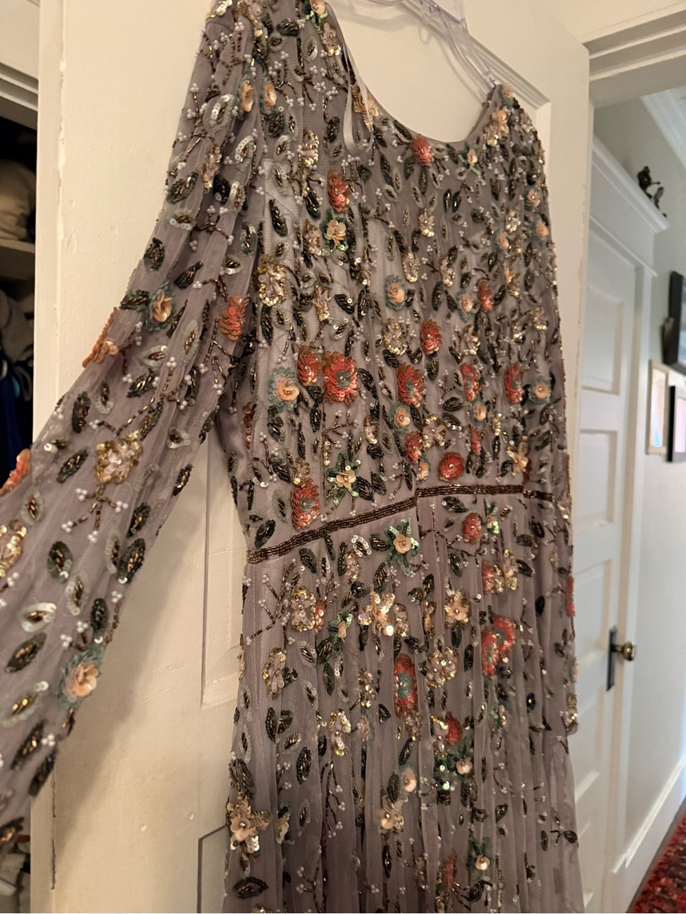 Mac Duggal Mauve Lavender Beaded Long Sleeve Evening Gown - Picture 2 of 2